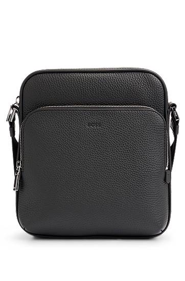 Olkalaukku BOSS Reporter bag in Italian leather with embossed logo Musta | 50529288