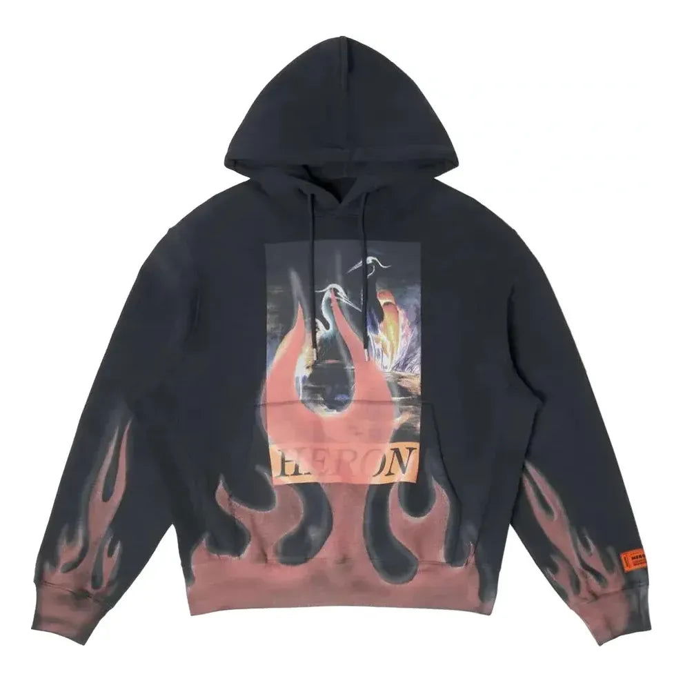Huppari HERON PRESTON Heron Preston Times Flames Graphic Print Hoodie Musta | HMBB024S23JER0071025, 0