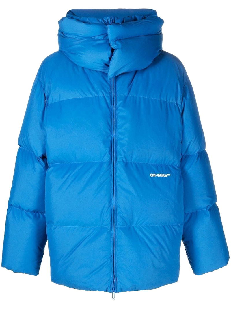 Puffer takki Off-White Logo-Print Padded Jacket Blue Sininen | OMED045F22FAB0014501