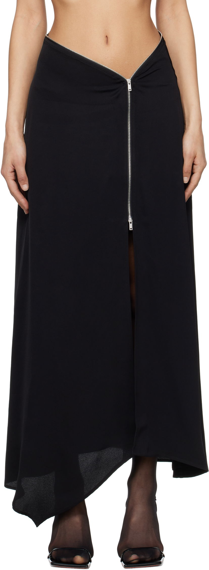 Hame Nanushka Nanushka Zella Maxi Asymmetrical Zip Skirt Musta | NW25RSSK19299