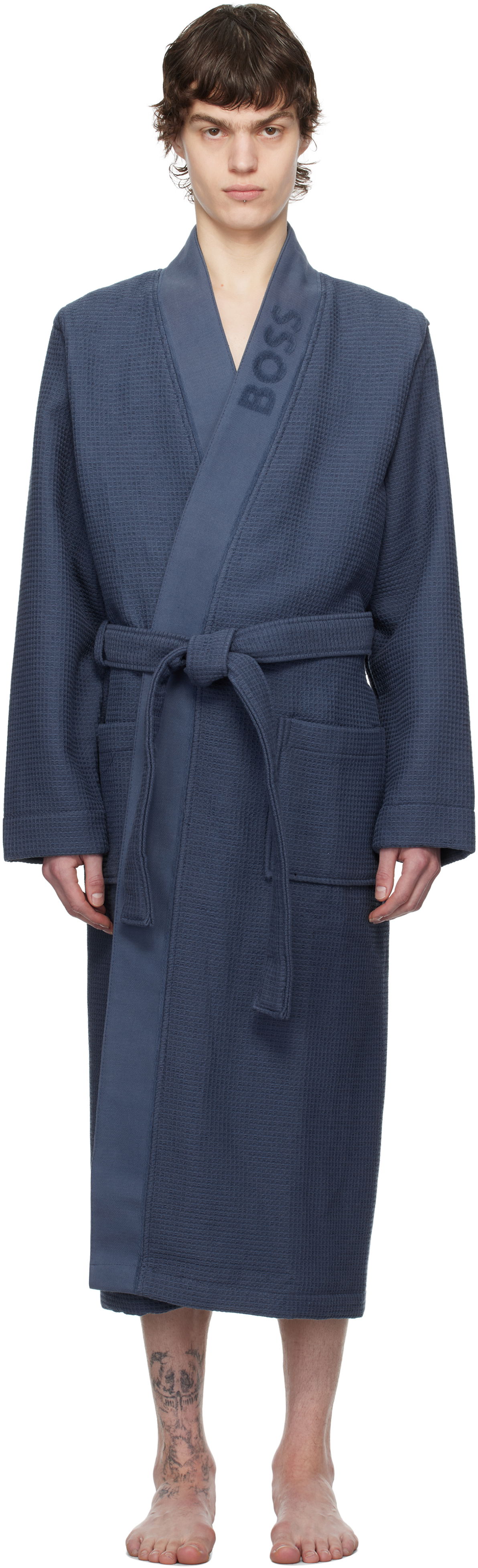 Pyjama BOSS BOSS Waffle-Structure Dressing Robe Sininen | 50469787, 0
