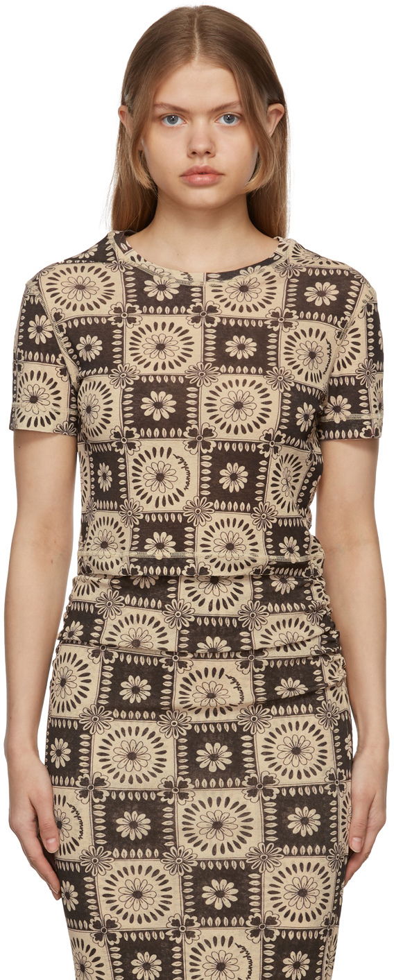 T-paita Nanushka Tile Print T-Shirt Ruskea | NW22RSTP01977