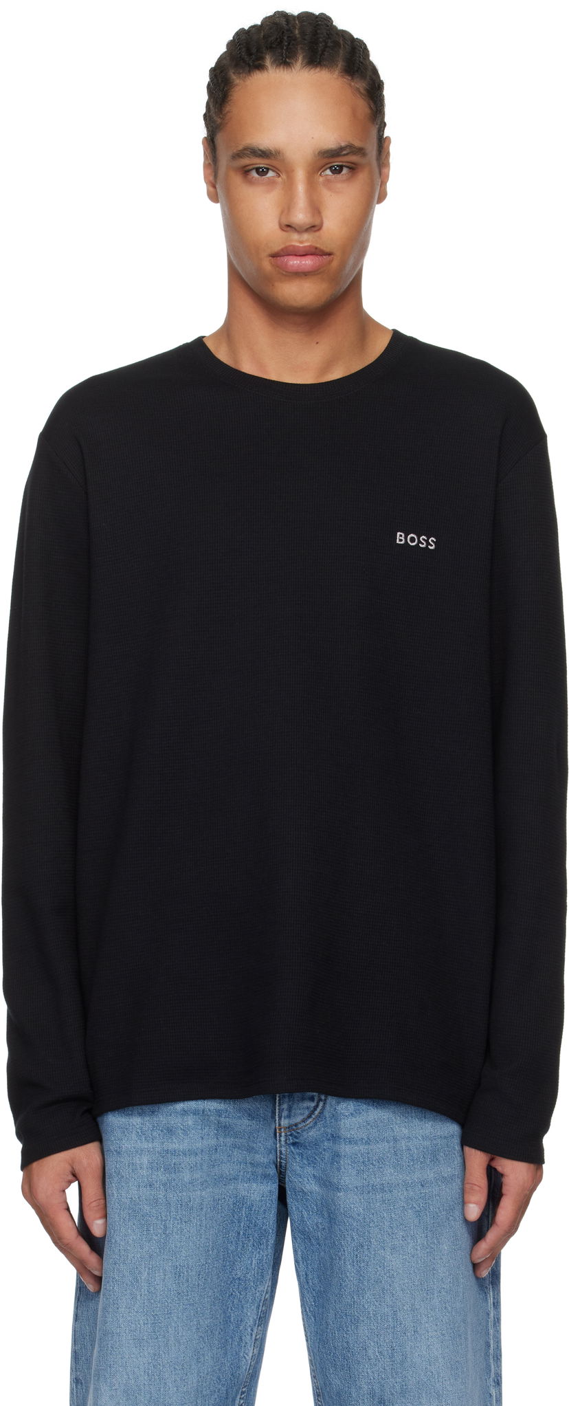 Villapaita BOSS BOSS Waffle-Structured T-Shirt Musta | 50535870