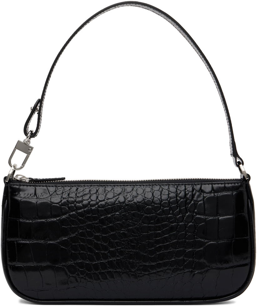 Käsilaukku BY FAR Croc Embossed Leather Shoulder Bag Musta | 19PFRCLSBLDMED