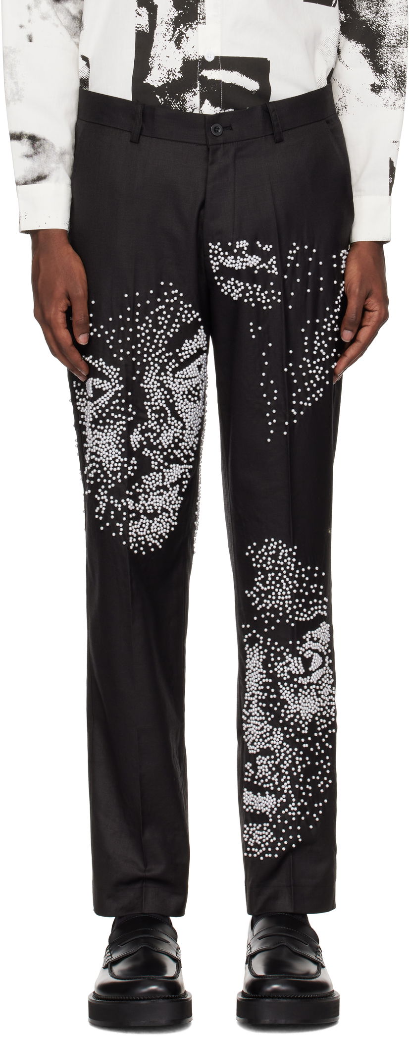 Housut KidSuper Beaded Faces Suit Trousers Musta | AW24-SUB-04