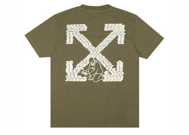 T-paita Off-White Bricks Arrow Slim S/S Tee Army Green Vihreä | OMAA027F22JER0085601
