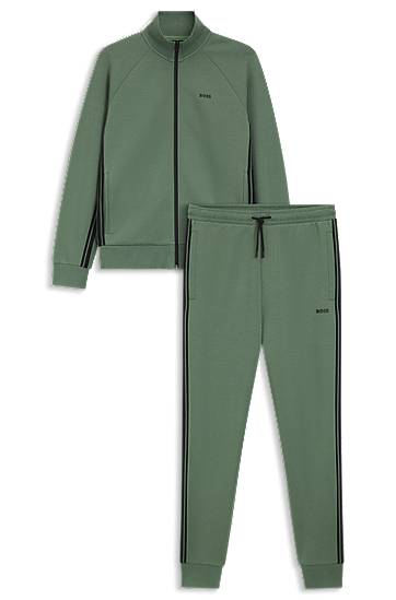 Verryttelypuku BOSS Regular-fit tracksuit set in stretch cotton with striped trims Vihreä | 50543886