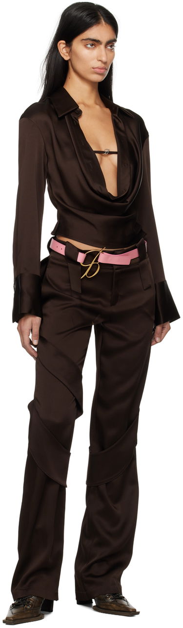 Paita Blumarine Satin Cowl Neck Blouse Ruskea | P422C243A, 3