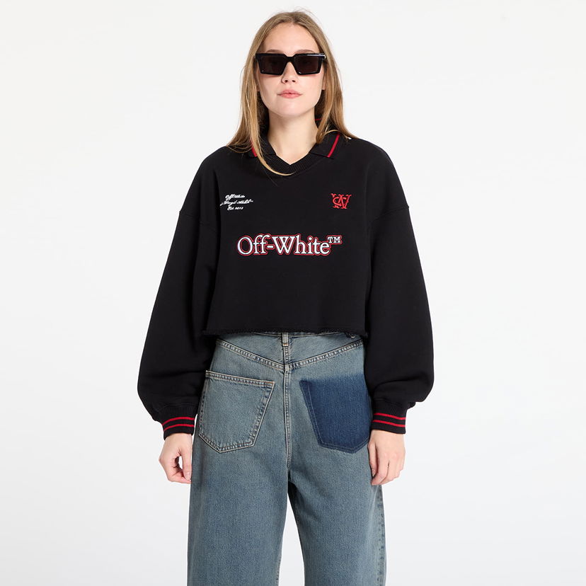 Huppari Off-White Sporty Crop Polo Sweatshirt Musta | OWBA07BF25FLE0011026