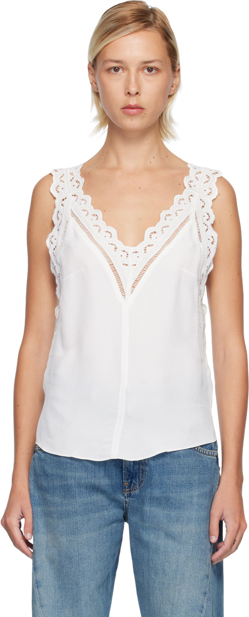 Tankkitoppi ISABEL MARANT Fradela Lace-Trim Tank Top Valkoinen | HT0663FA-C3J11I
