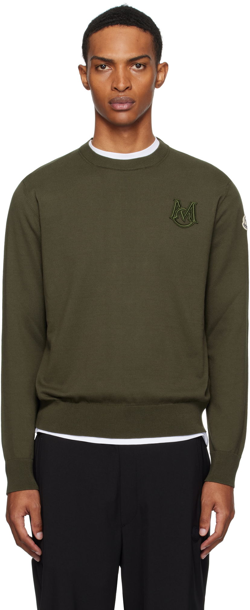 Villapaita Moncler Moncler Embroidered Monogram Cotton Sweater Vihreä | K20919C00013M1113