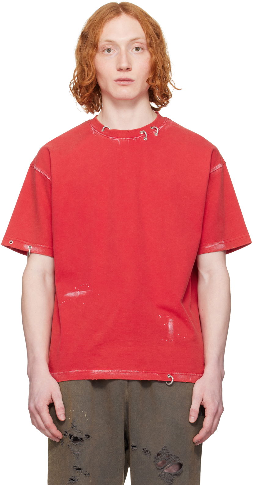T-paita We11done We11done Pierced T-Shirt Punainen | WD-TT0-25-770-U-RD