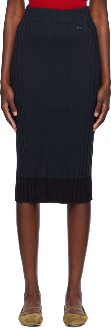 Hame MAISON KITSUNÉ Maison Kitsuné Ribbed Midi Skirt with Fox Patch Tummansininen | OW01520KT1121, 0