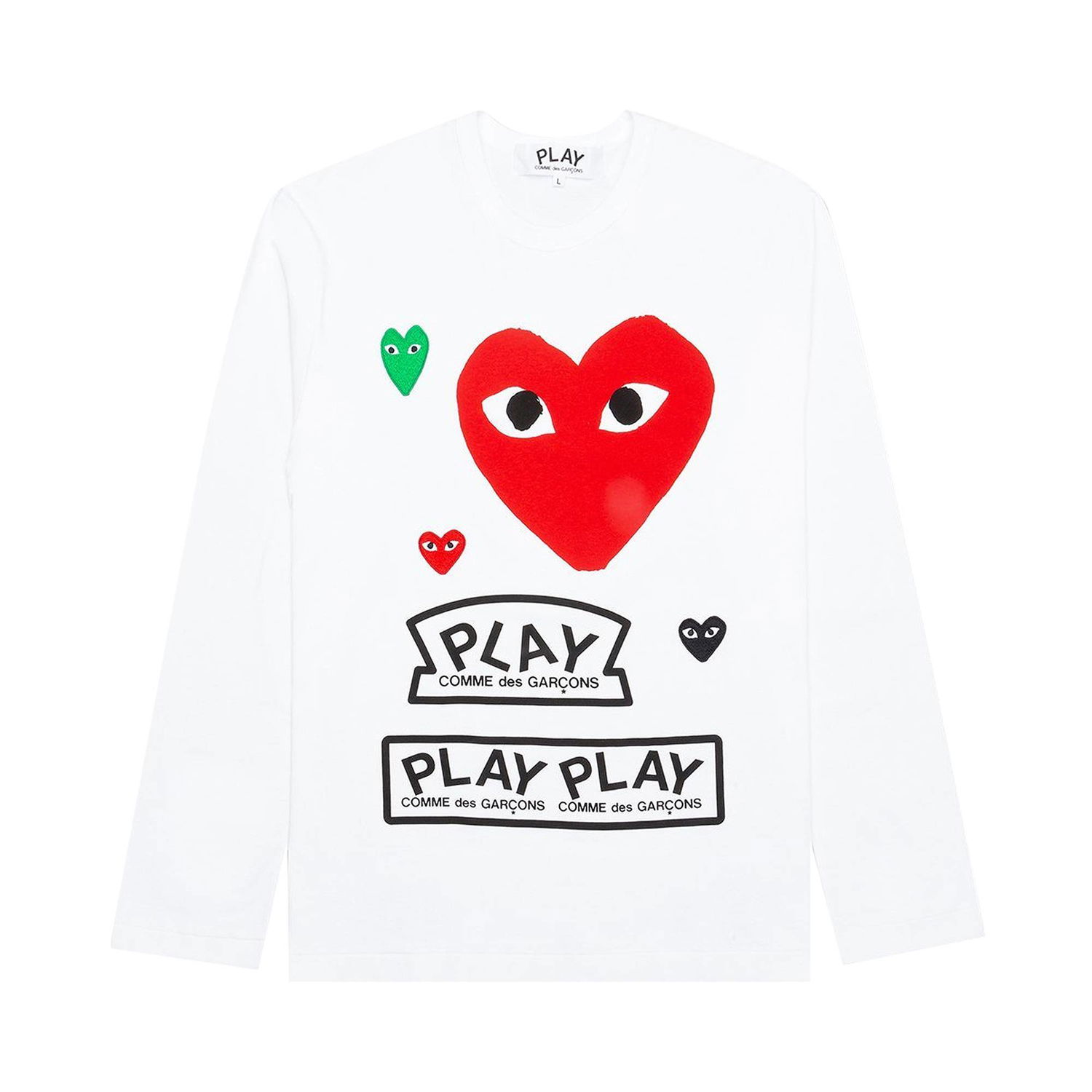 T-paita Comme des Garçons PLAY Multi Logo Long-Sleeve T-Shirt Valkoinen | AZ T284 051 1, 1