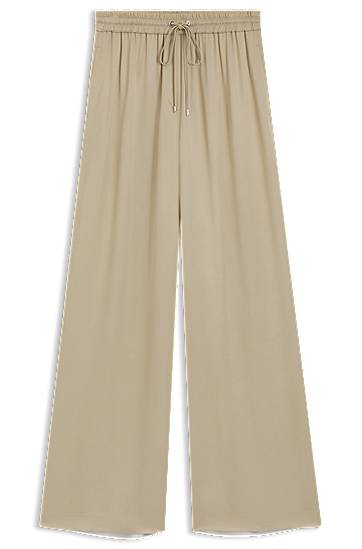 Housut BOSS Relaxed-Fit Satin Trousers Beige | 50541835