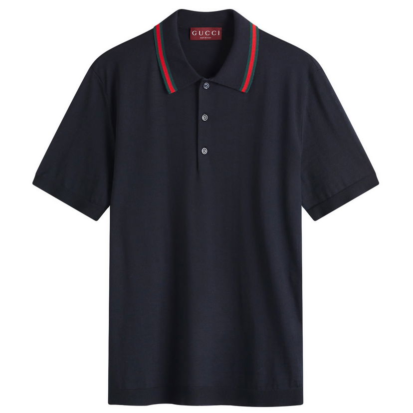 Poolopaita Gucci Gucci Men's Fine Gauge Wool Polo Shirt, Large Tummansininen | 819225-XKEJV-4060