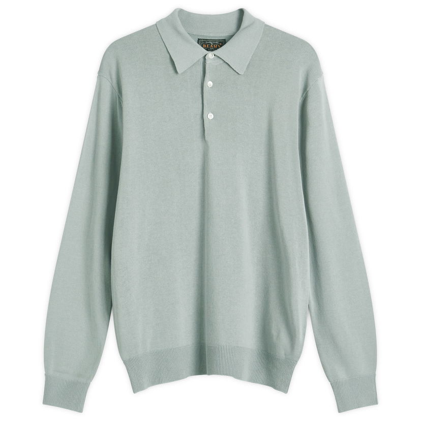 Poolopaita BEAMS 12g Knit Long Sleeve Polo Shirt, Size Large Vihreä | 3812-0005-156-71