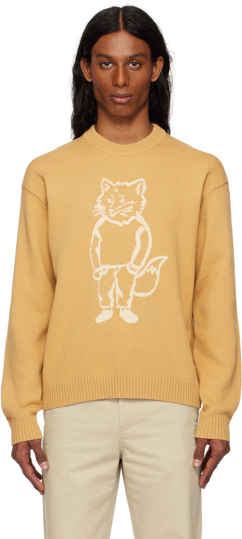 Villapaita MAISON KITSUNÉ Maison Kitsuné Dressed Fox Intarsia Sweater Keltainen | OM00802KT1030