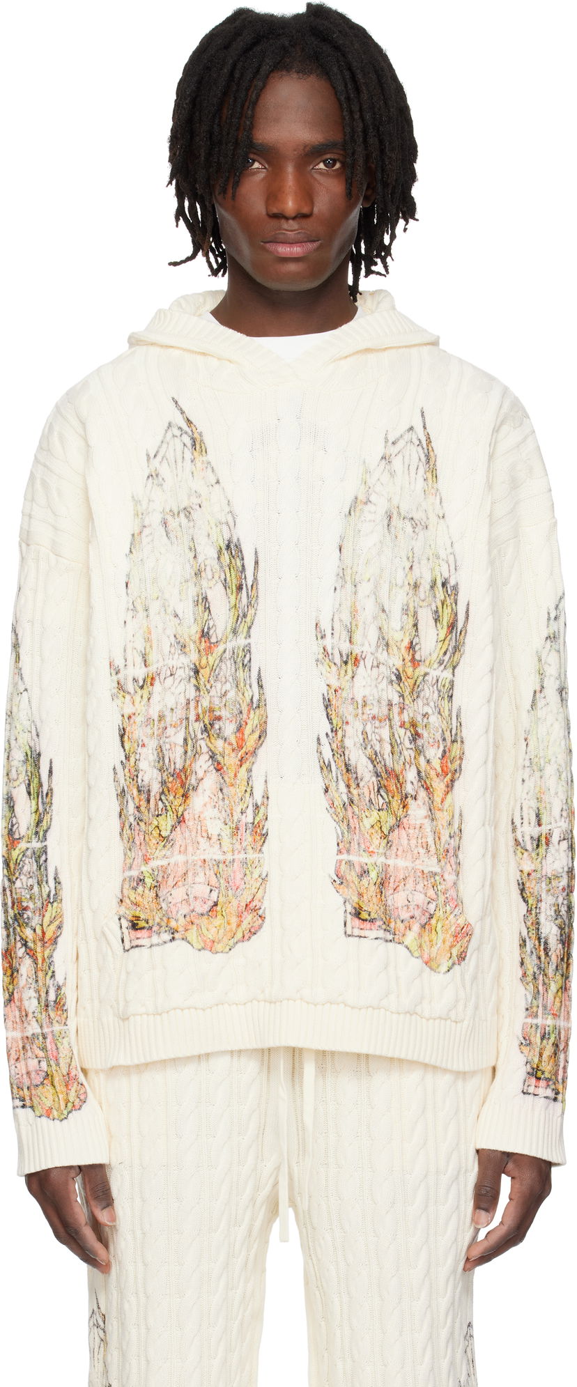 Villapaita Who Decides War Who Decides War Flame Glass Cable Knit Hoodie Valkoinen | 1110200019SS25
