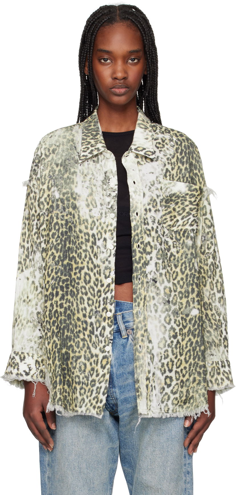 Paita R13 R13 Shredded Leopard Print Shirt Beige | R13WR075-R469B