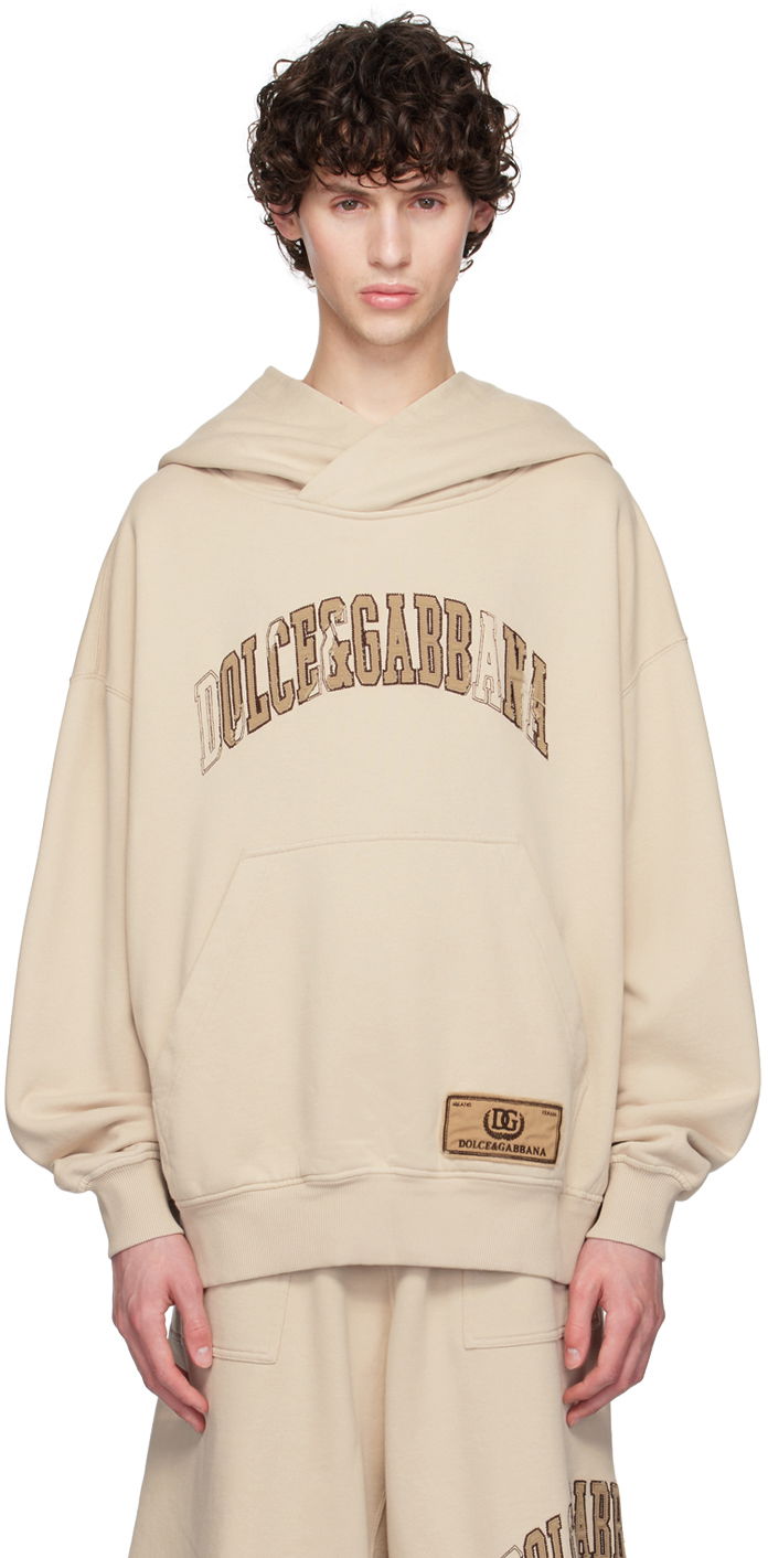 Huppari Dolce & Gabbana Embroidered Logo Hoodie Beige | G9AKPZG7NQI