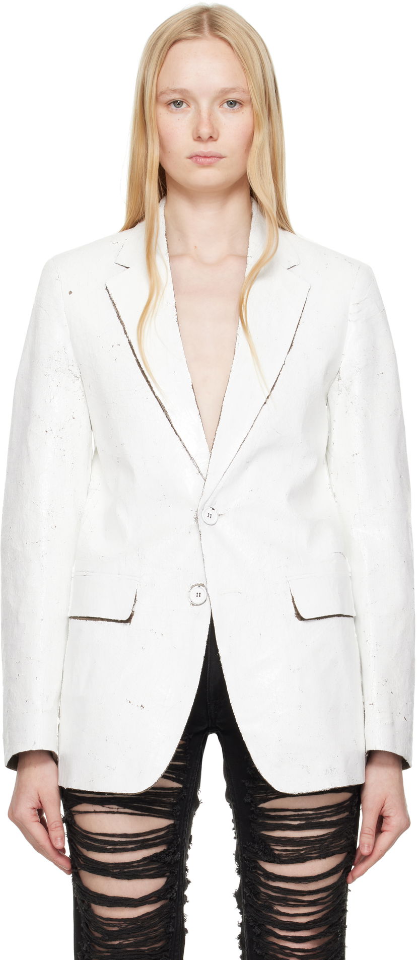 Takki Maison Margiela MM6 Maison Margiela Hand-Coated Blazer Valkoinen | S62BN0110 M35437