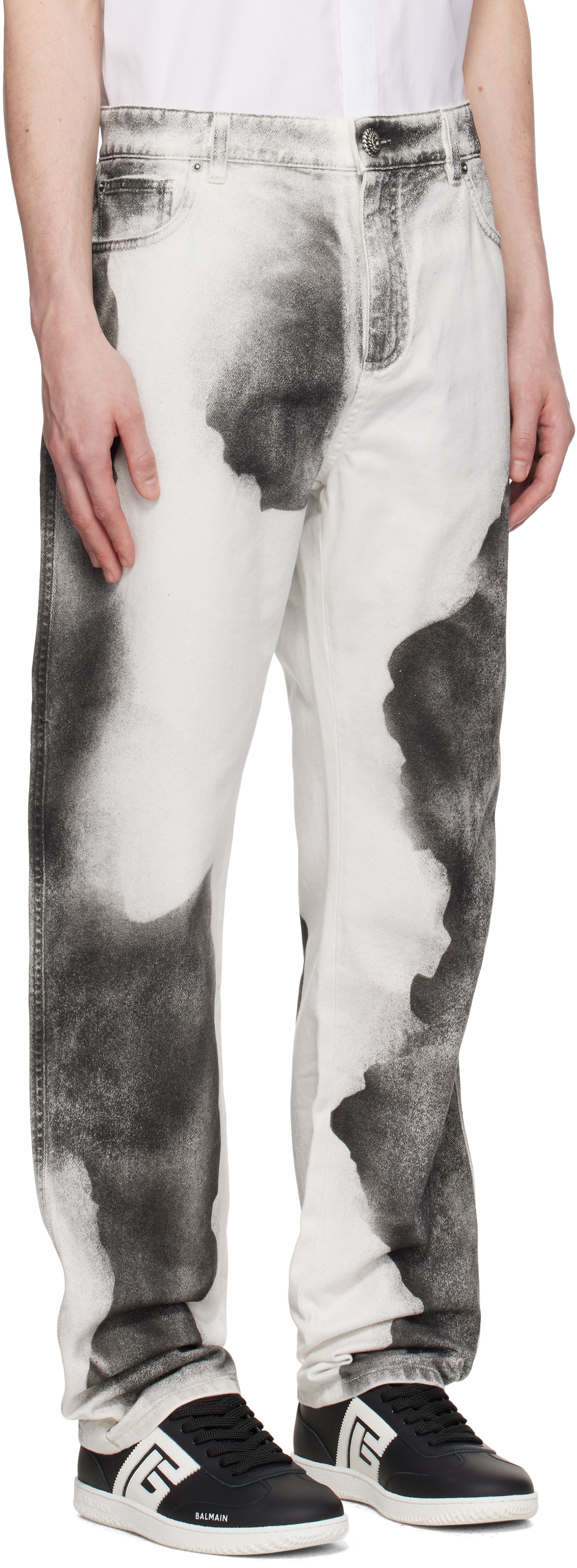 Jeans Balmain Balmain Regular Fit Moon Print Jeans Valkoinen | EH0MI043DE39, 1