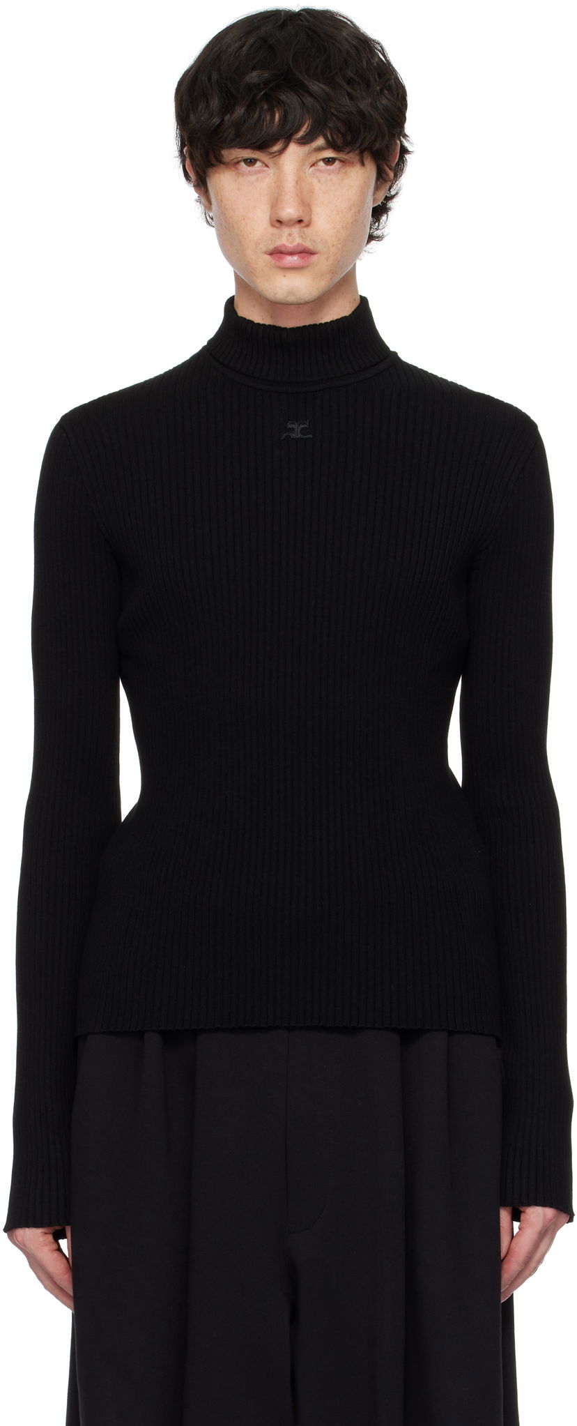 Villapaita Courrèges Courrèges Reedition Rib Knit Mockneck Sweater Musta | PERMPU008FI0001