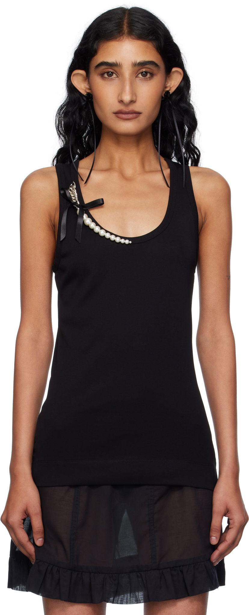 Tankkitoppi Simone Rocha Simone Rocha Pearl Chain Tank Top Musta | 5375B 0553
