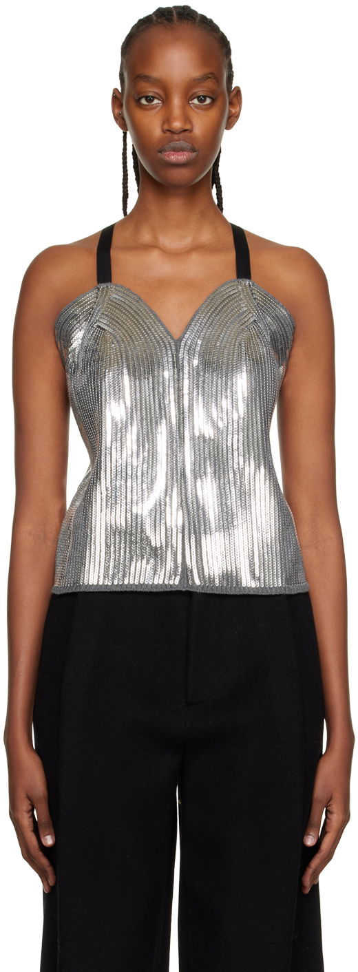 Rintaliivit We11done We11done Sequin Camisole Top Harmaa | WD-KT3-22-656-W-SV