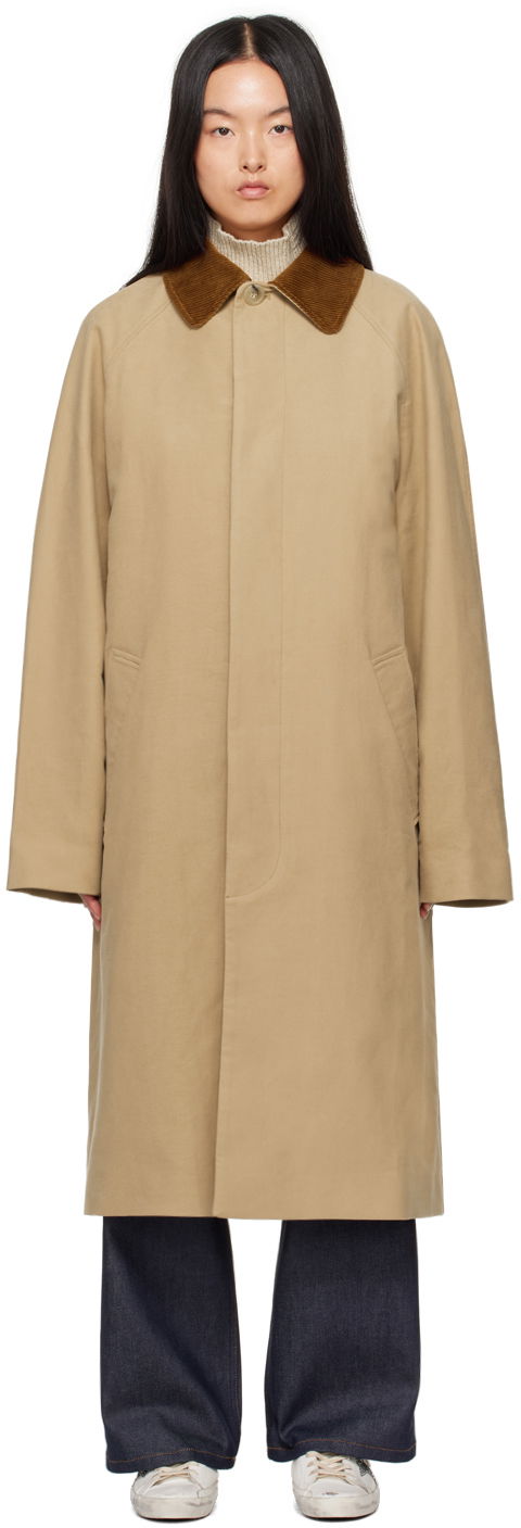 Takit A.P.C. Gaspad Corduroy Collar Long Coat Beige | COHAK-M01548