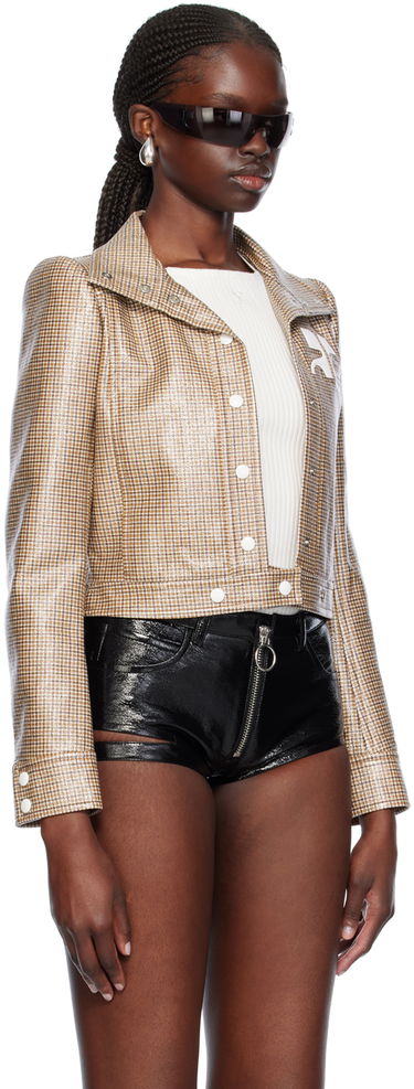 Takki Courrèges Cropped Check Print Buttoned Jacket Ruskea | 124CBL005PR0042, 1