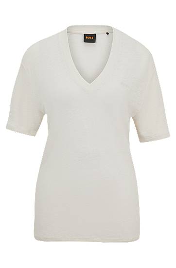 T-paita BOSS BOSS V-neck Linen T-shirt Valkoinen | 50511242