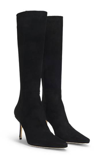 Tennarit ja kengät BOSS Suede and Leather Knee-High Pointed Toe Stiletto Boots Musta | 50553013