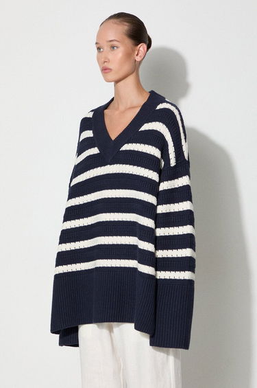 Villapaita Samsoe Samsoe Samsoe Samsoe Striped V-Neck Sweater Tummansininen | F23300195, 2