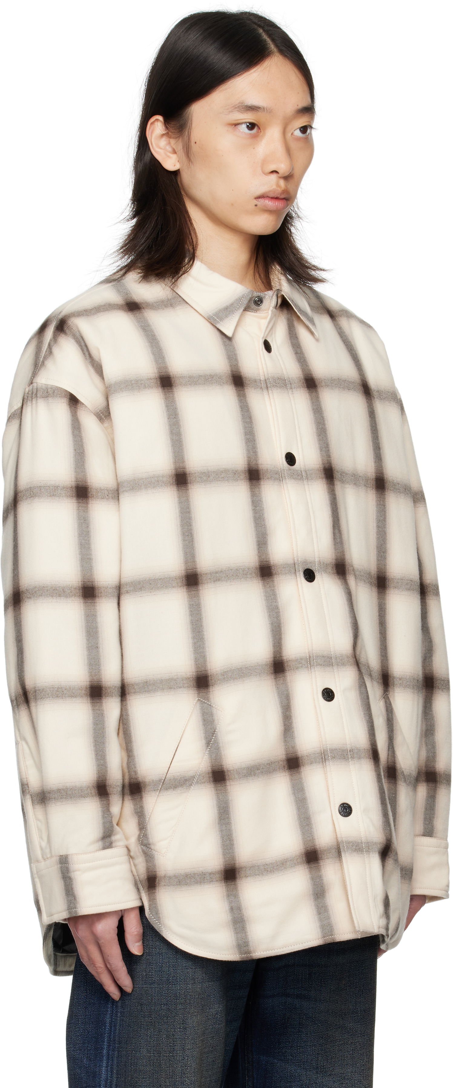 Paita Acne Studios Acne Studios Flannel Button-Up Overshirt Beige | B90845-, 1