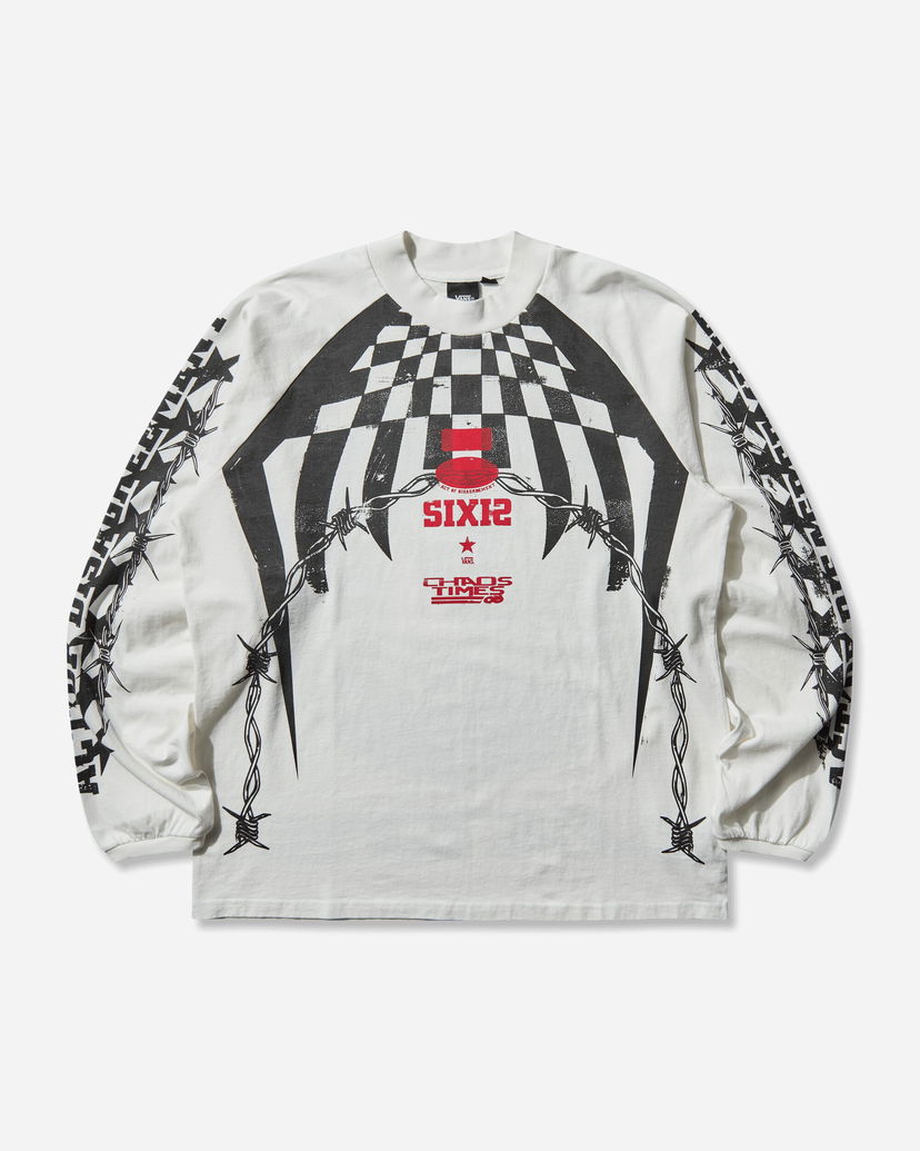 T-paita Vans Act of Disagreement Hazard Checkered Barbed Wire SIXIR Chaos Times Longsleeve T-Shirt Valkoinen | VN000RPWWHT1