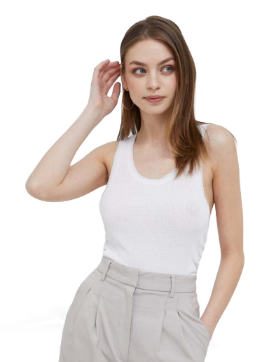 Tankkitoppi DKNY Lurex Ruched Trim Crew Neck Sleeveless Fitted Tank Top Valkoinen | P3DSAJ16