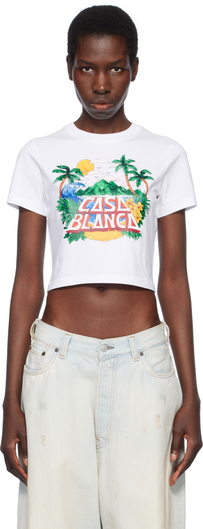 Crop top Casablanca Casablanca Casa Beach Wave Cropped T-Shirt Valkoinen | WS25-JTS-009-03