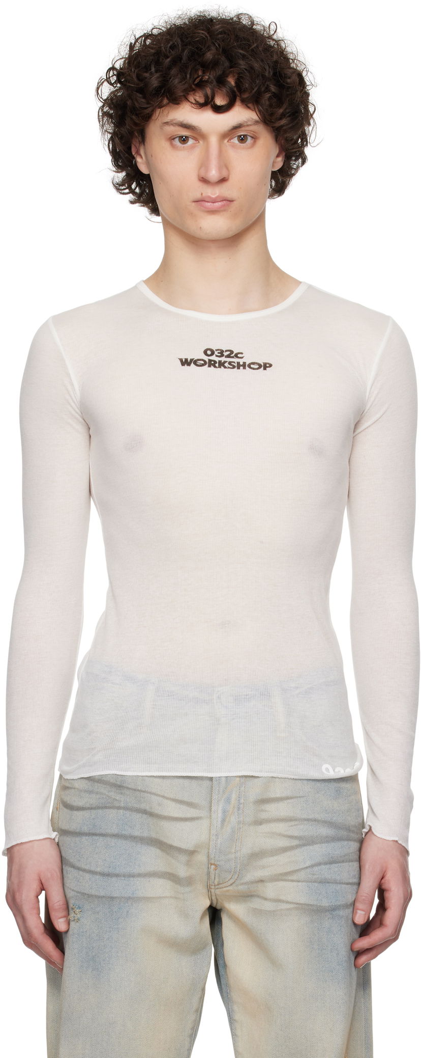T-paita 032C 032c 'Black Sun' Fine Rib Longsleeve T-Shirt Valkoinen | S25-URC-0281-100