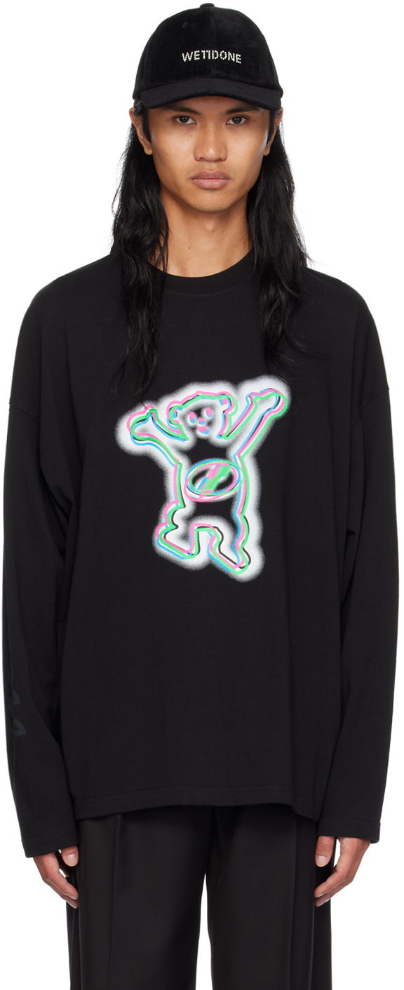 T-paita We11done Colorful Teddy Print Long Sleeve T-Shirt Musta | WD-TT3-22-833-U-BK