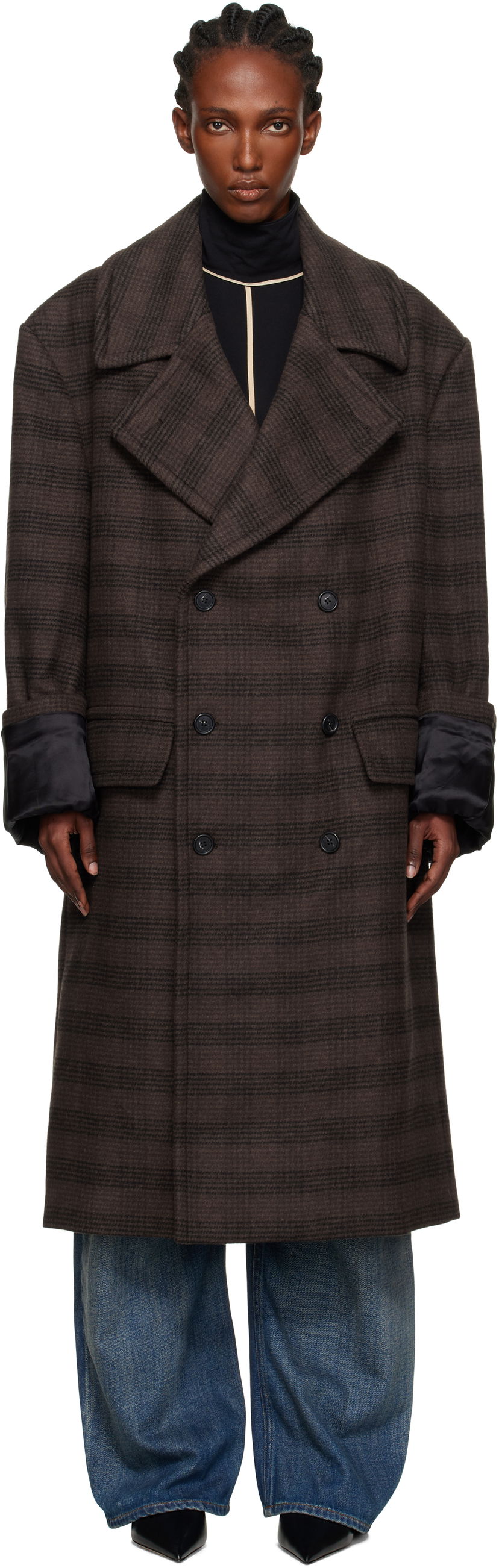 Takit Maison Margiela MM6 Maison Margiela Checked Double-Breasted Coat Ruskea | S52AA0190 M35472
