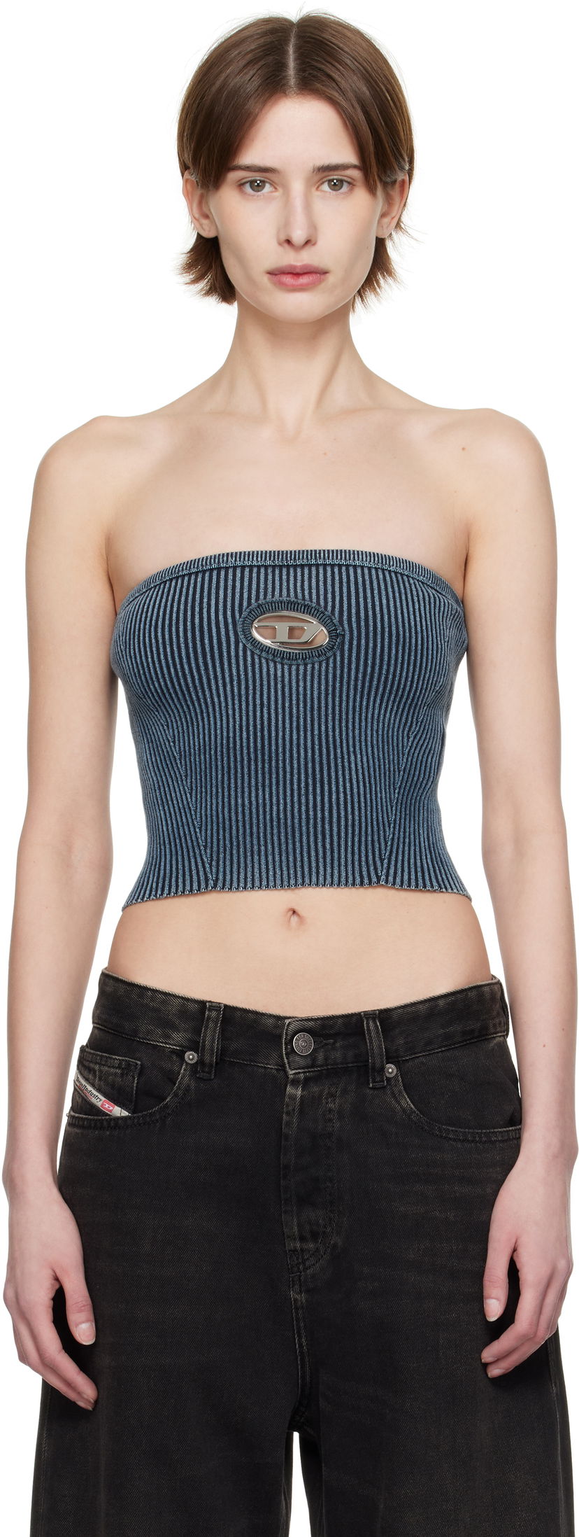 Crop top Diesel M-Clarksvillex-C Ribbed Bandeau Top Sininen | A14813 0ANAH