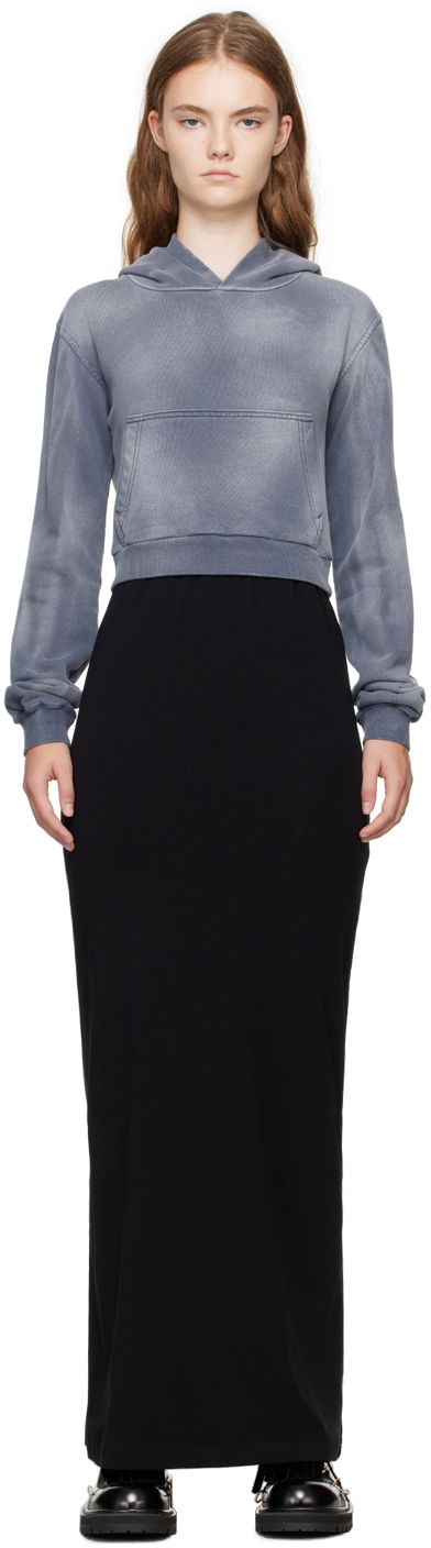Hame We11done We11done Layered Hoodie Maxi Dress Musta | WD-TH2-24-838-W-CH