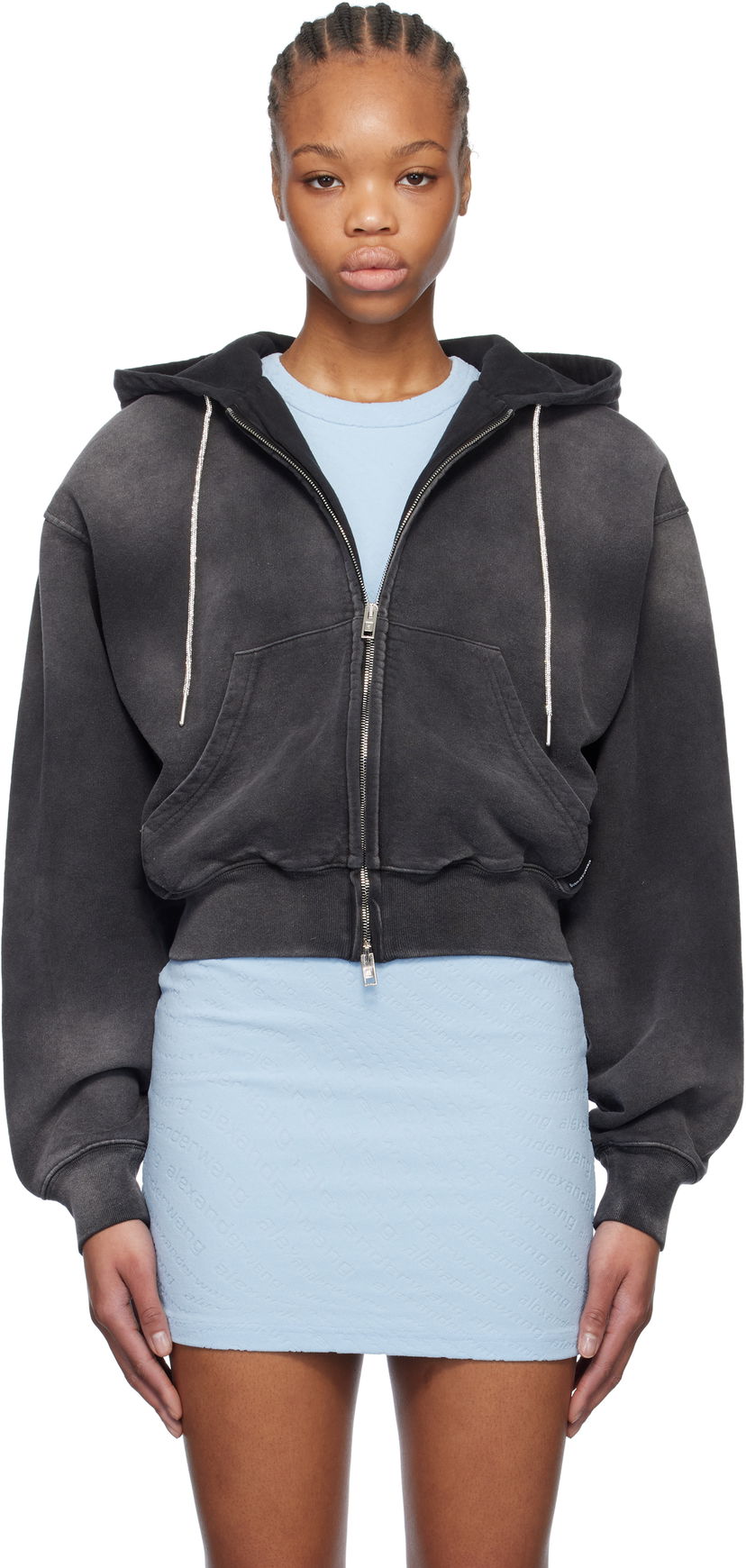 Huppari Alexander Wang Alexander Wang Cropped Zip-Up Hoodie Musta | 4CC1252112