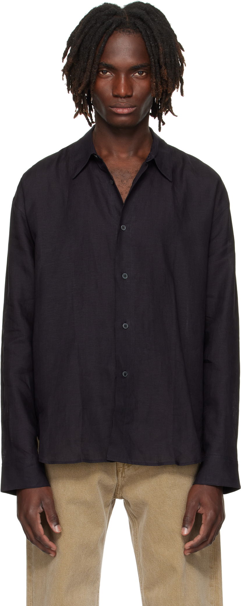 Paita Studio Nicholson Studio Nicholson Rafe Linen Shirt Musta | RAFE SNM - 1402