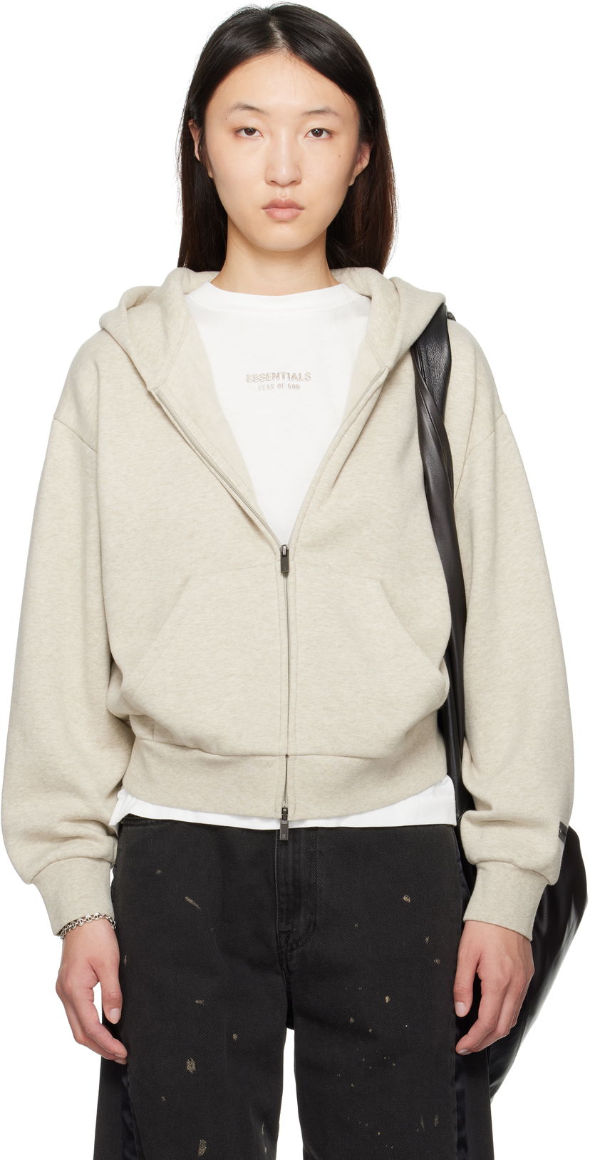 Huppari Fear of God ESSENTIALS Classic Fit Zip-Up Hoodie Beige | 192SP255092FW