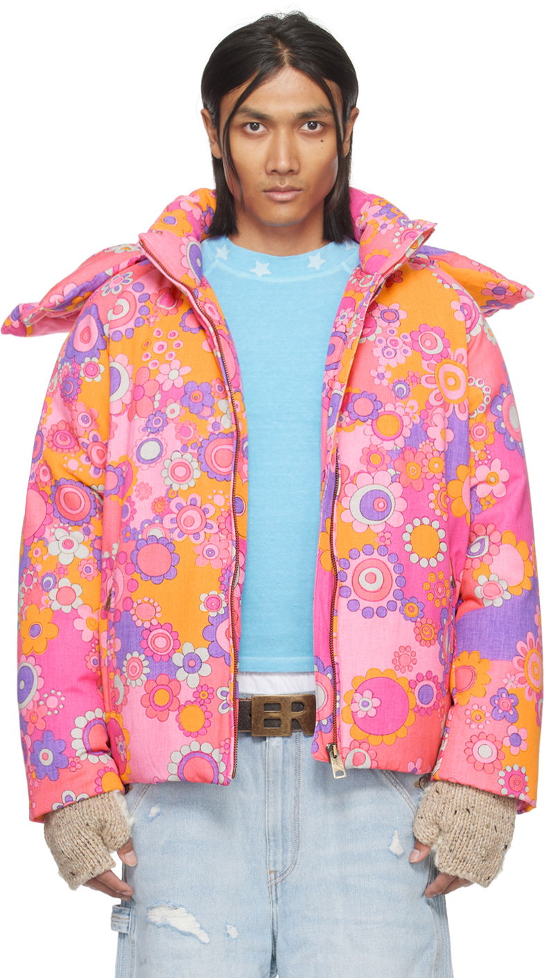 Puffer takki ERL Floral Print Down Jacket Vaaleanpunainen | ERL07C103