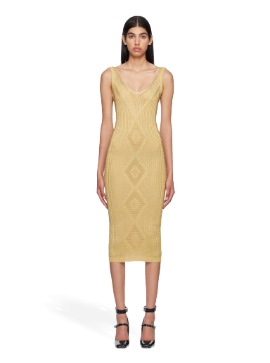 Mekko Valentino V-Neck Midi Dress "Gold" Beige | 2B3KD09U7SK