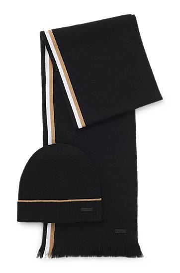Pipo BOSS Hat and scarf gift set with stripe details Musta | 50551072